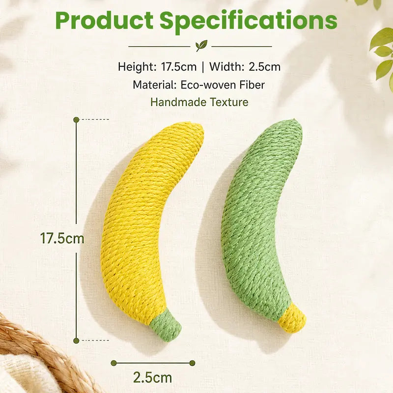 Sisal Fruit Interactive Cat Chewing Toy - 40G, Compact, Carryable, Cute Banana Design, Textured for Biting, Batting, Scratching, Indoor Play (Yellow/Green)