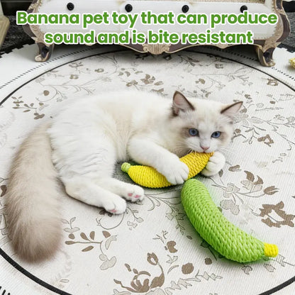 Sisal Fruit Interactive Cat Chewing Toy - 40G, Compact, Carryable, Cute Banana Design, Textured for Biting, Batting, Scratching, Indoor Play (Yellow/Green)